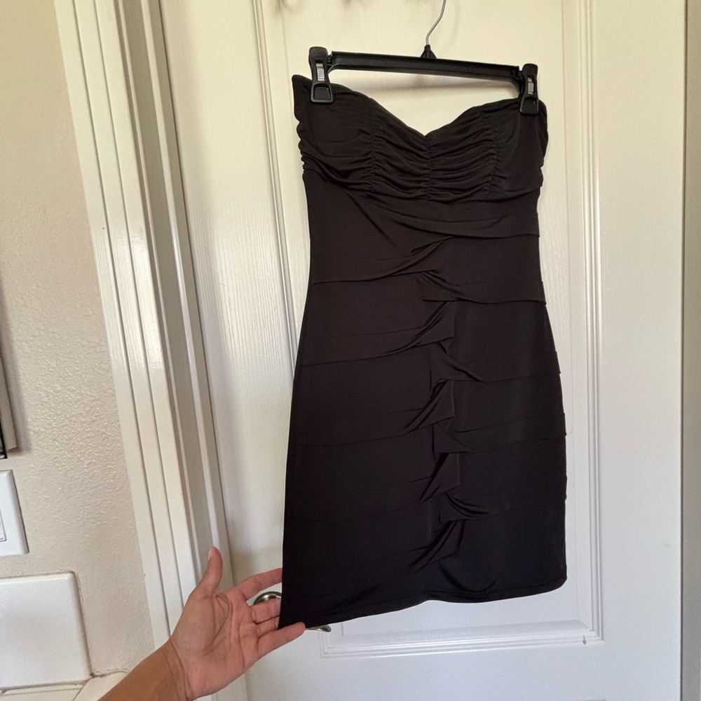 Misope Black Strapless Ruched Mini Dress